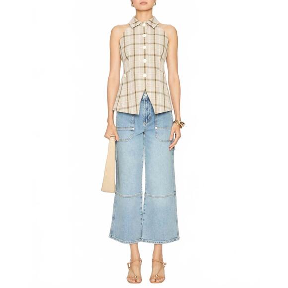 NEW VERONICA BEARD orlinda plaid vest in dark stone multi